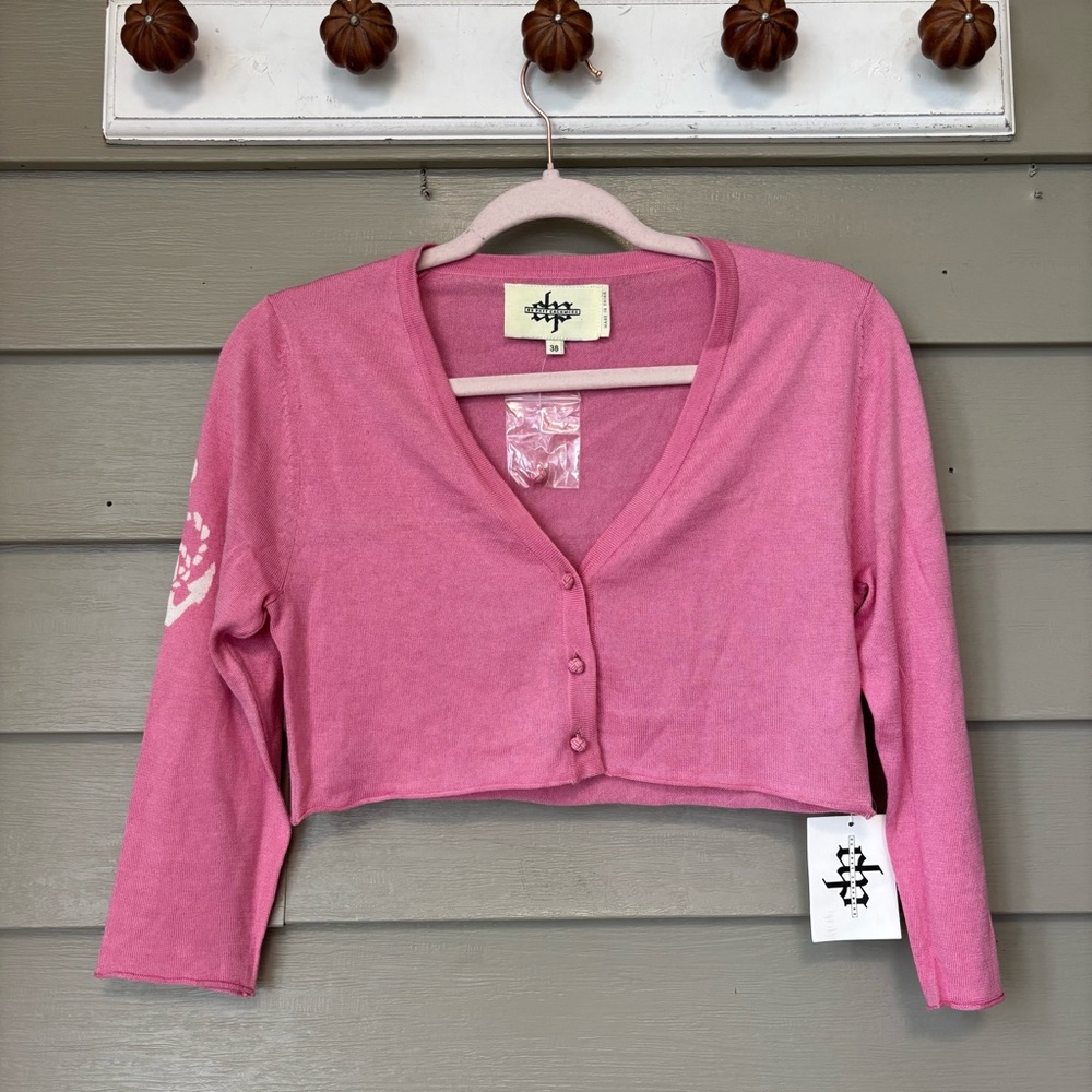 Silk Cashmere Pink Cropped Cardigan Sweater